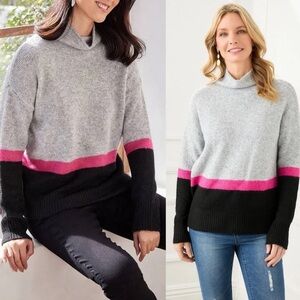 Karen Kane Wool Blend Turtleneck Sweater - Gray/Pink/Black - Small